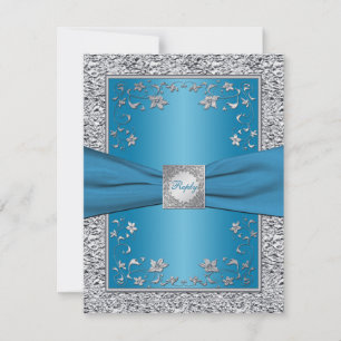Carte RSVP Turquoise et Silver Foil