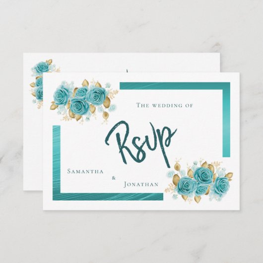 Carte RSVP turquoise et Turquoise Rose élégant (Devant / Derrière)