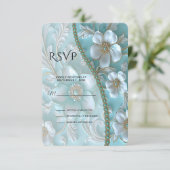 Carte RSVP turquoise Florale (Debout devant)