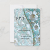 Carte RSVP turquoise Florale (Devant)
