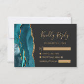 Carte RSVP Turquoise Gold Agate moderne mariage fo (Devant)