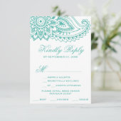 Carte RSVP turquoise Indian Paisley Menu Choix (Debout devant)