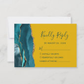 Carte RSVP Turquoise Or moderne Agate moutarde mar (Devant)