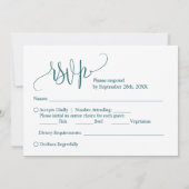 Carte RSVP Turquoise Repas Mariage moderne (Dos)