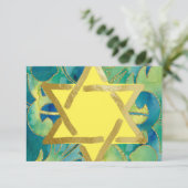 Carte RSVP Turquoise Vert Aquarelle Jaune (Debout devant)