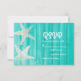Carte RSVP turquoise Wood & Starfish Elegant Beach