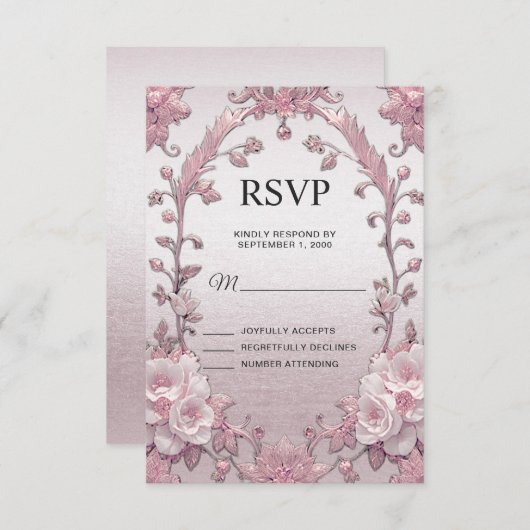Carte RSVP unique Rose Floral (Devant / Derrière)