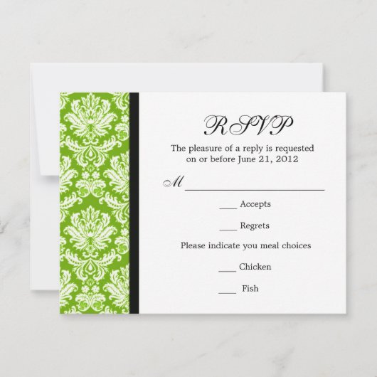 Carte RSVP verte Damask classique (Devant)