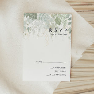 Carte RSVP verte et feuille d'or