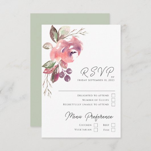 Carte RSVP Verticale Mauve Blush Romantique (Devant / Derrière)