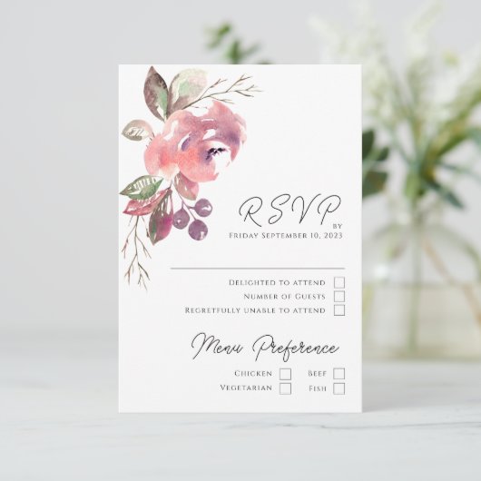 Carte RSVP Verticale Mauve Blush Romantique (Debout devant)