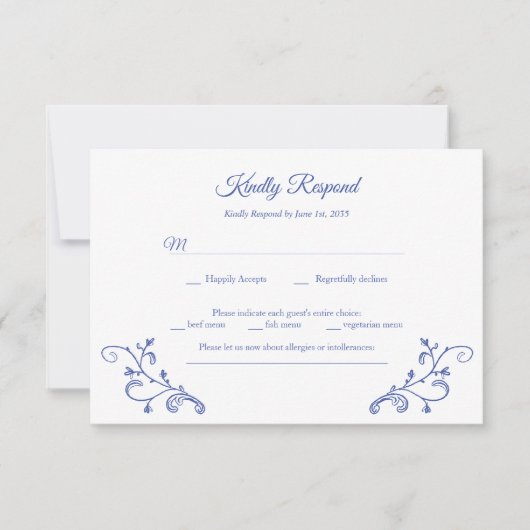Carte RSVP Victorian Blue Wedding (Devant)