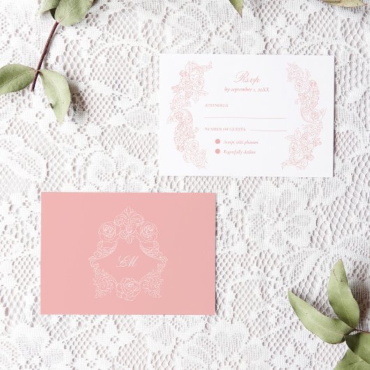 Carte RSVP Victorian Blush Rose Wedding