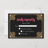 Carte Rsvp vintage Black Gold Baroque Frame Rose (Devant)