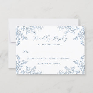 Carte RSVP vintage Floral Blue Wedding