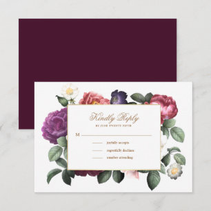 Carte RSVP vintage Floral Purple