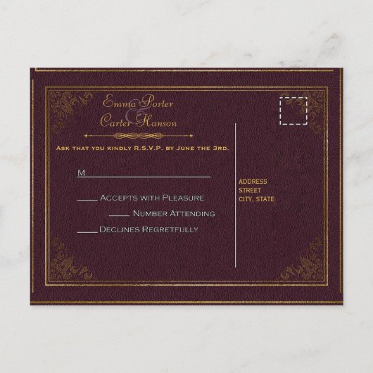 Carte RSVP vintage Leather Book (Dos)