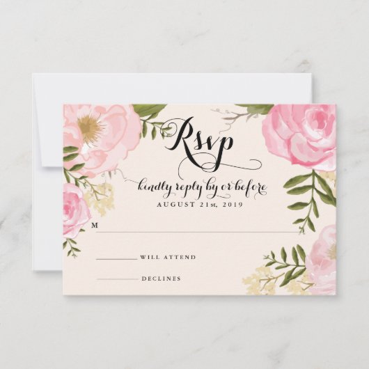 Carte RSVP Vintage moderne mariage rose floral (Devant)