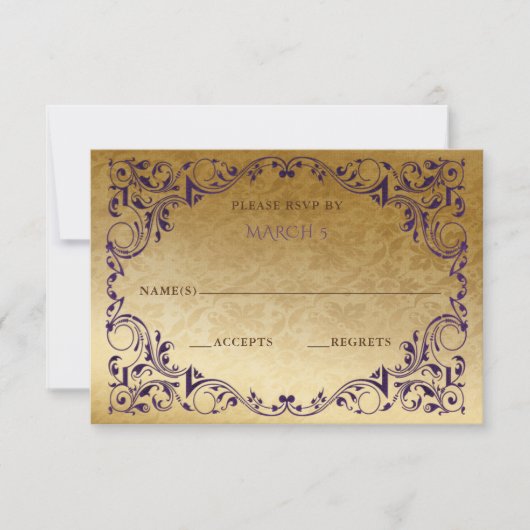 Carte RSVP Vintage Purple Gold Élégante (Devant)