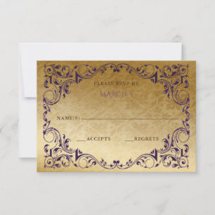 Carte RSVP Vintage Purple Gold Élégante