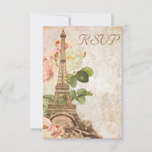 Carte RSVP Vintage rose rose Paris (Devant)