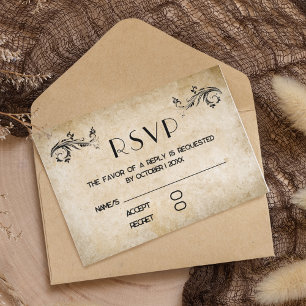 Carte RSVP vintage Rustique Flourissant Noir