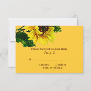 Carte RSVP vintage Sunflower Jaune Mariage