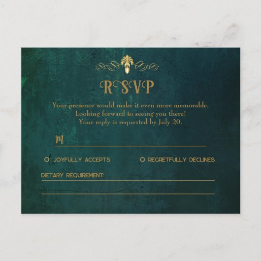 Carte RSVP vintage Vert foncé (Devant)