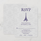 Carte RSVP violet Eiffel Tower Mariage damassé (Devant / Derrière)