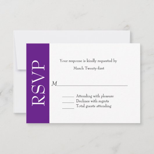 Carte RSVP violet et blanc tout usage (Devant)