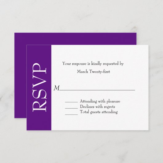 Carte RSVP violet et blanc tout usage (Devant / Derrière)