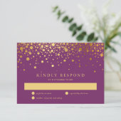 Carte RSVP violet Faux Gold Foil Confetti Dots (Debout devant)