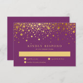 Carte RSVP violet Faux Gold Foil Confetti Dots (Devant / Derrière)