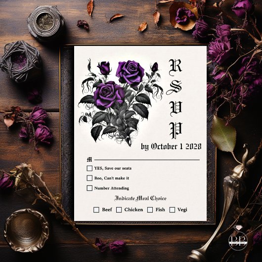 Carte RSVP violet Rose Goth Améthyst Profond