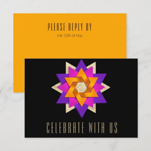 Carte RSVP violet rose orange noir (Devant / Derrière)