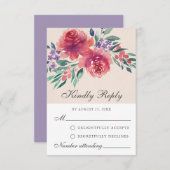 Carte RSVP violette couleur d'aquarelle romantique (Devant / Derrière)