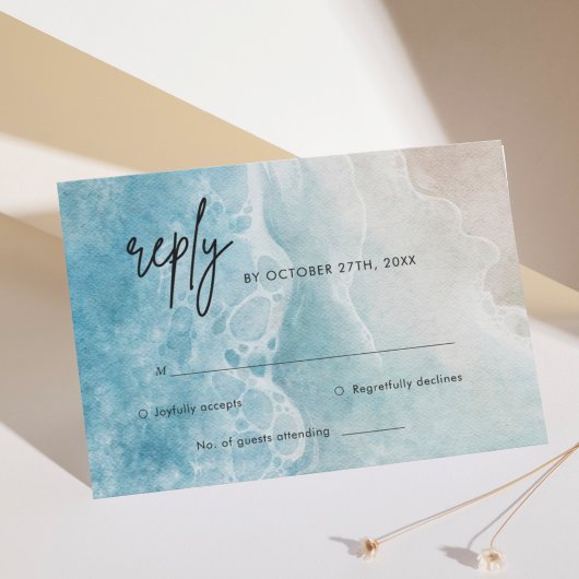 Carte RSVP Watercolor Beach Ocean Wedding