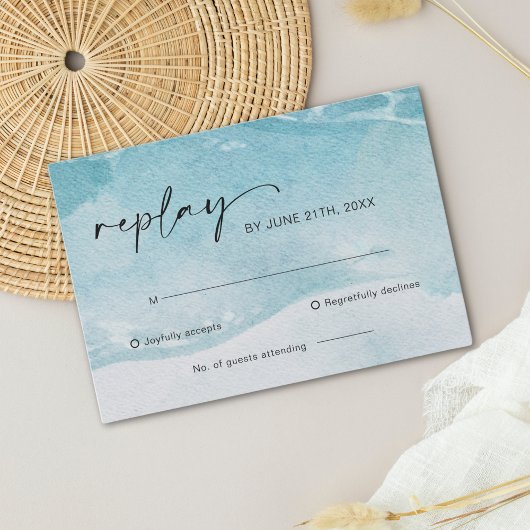 Carte RSVP Watercolor Beach Ocean Wedding
