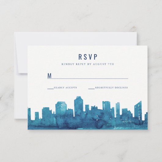 Carte RSVP Watercolor City Skyline (Devant)