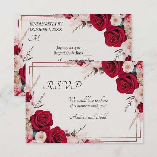 Carte RSVP Watercolor rouge (Devant / Derrière)