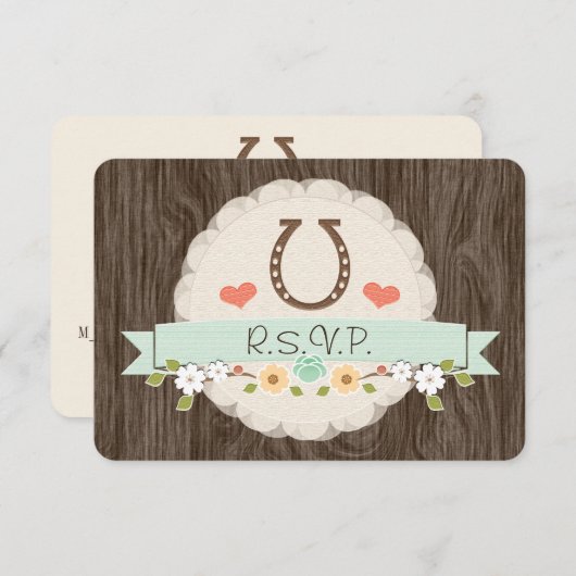 Carte RSVP Western Horseshoe Mint Baby shower (Devant / Derrière)