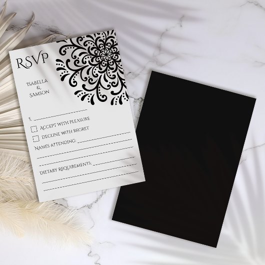 Carte RSVP Whimsical Black and White Flourd