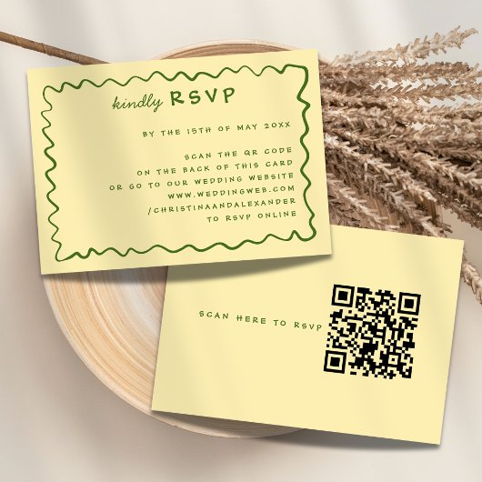 Carte RSVP Whimsical Doodle Jaune & Green Wedding