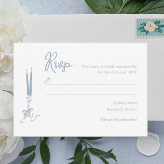 Carte RSVP Whimsical Dusty Blue Wedding
