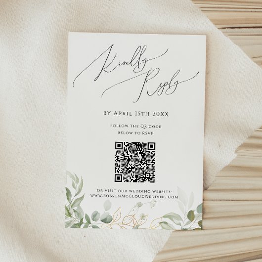 Carte RSVP Whimsical Green and Gold QR Code