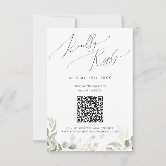 Carte RSVP Whimsical Green and Gold QR Code (Devant)