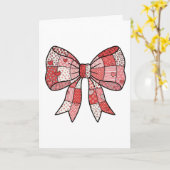 Carte Ruban à nœud patchwork rose rouge romantique Dessi (Fleur jaune)