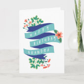 Carte Ruban bleu et fleurs Joyeux grand-mère d'anniversa (Devant)
