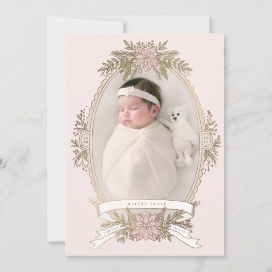 Carte Ruban de cadre ovale féminin et verdure de vacance (Devant)