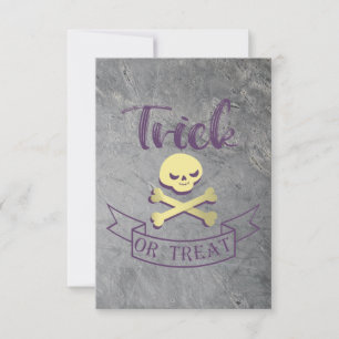 Carte ruban d'Halloween crâne et os croisés trick or tre